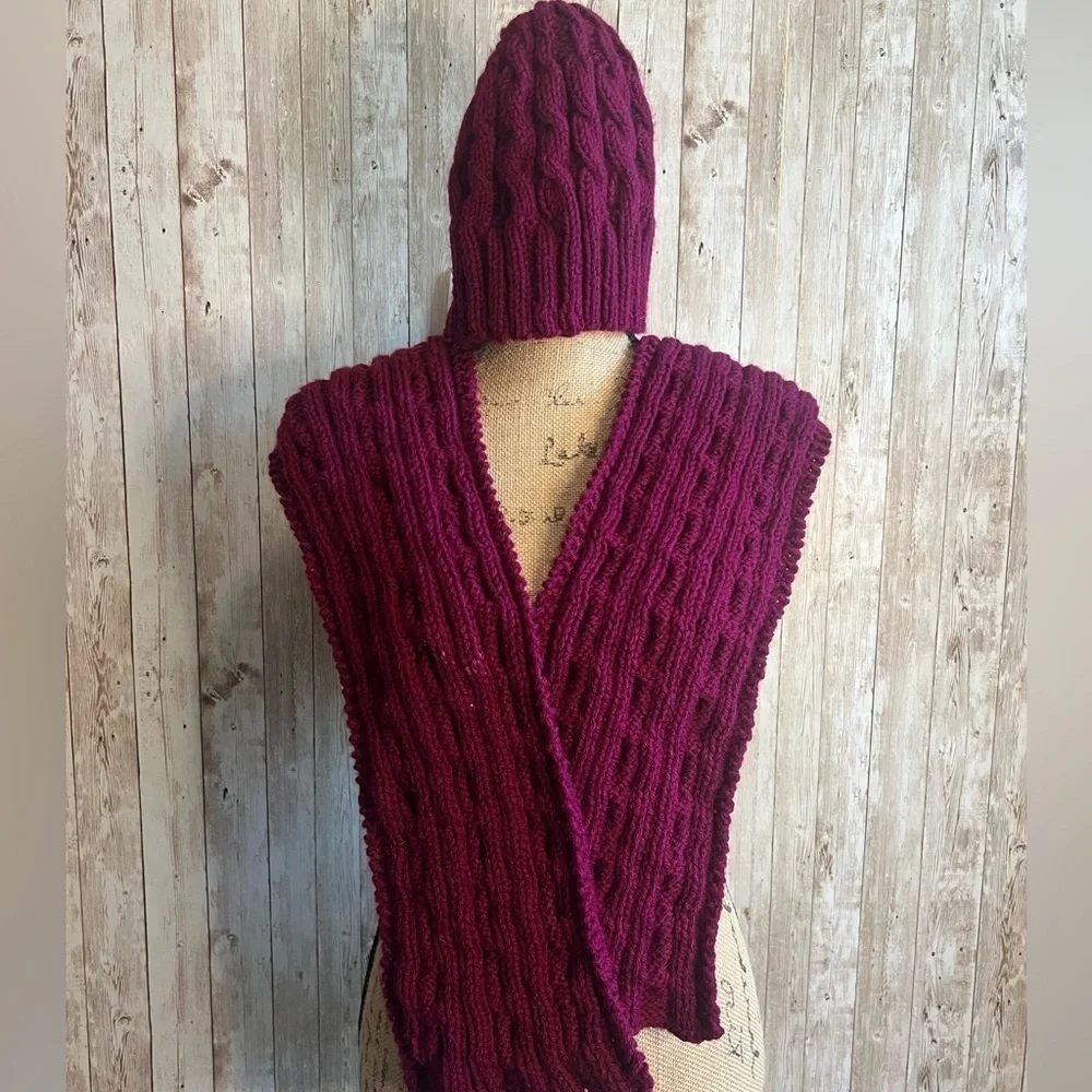 Handmade Purple Knit Scarf and Beanie